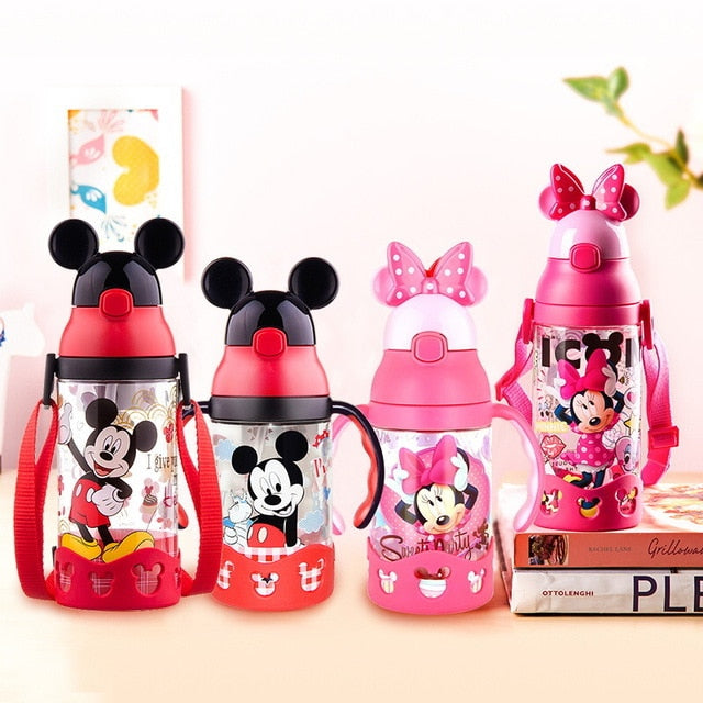 Disney Minnie Mickey Mouse Cups Cartoon Plastic Solid Feeding Student Convenient Outdoor Child Sports Bottle With Straw 520ML