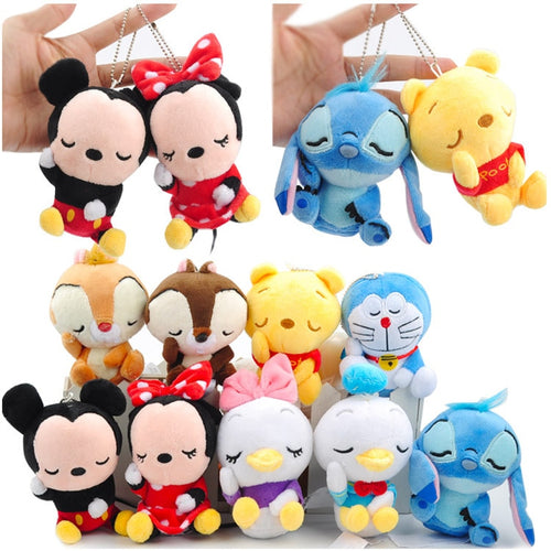Disney 12cm Mickey Minnie Mouse Plush Toys Doll Winnie Bear Squirrel Bag Ornament Keychain Chip Dale Pendant Toys for children