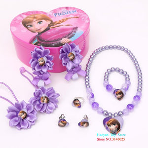 Disney Toys Children Doll Accessories Cartoon New Jewelry Frozen Necklace Aisha Queen Anna Bracelet Set Gifts Box Drop Shipping